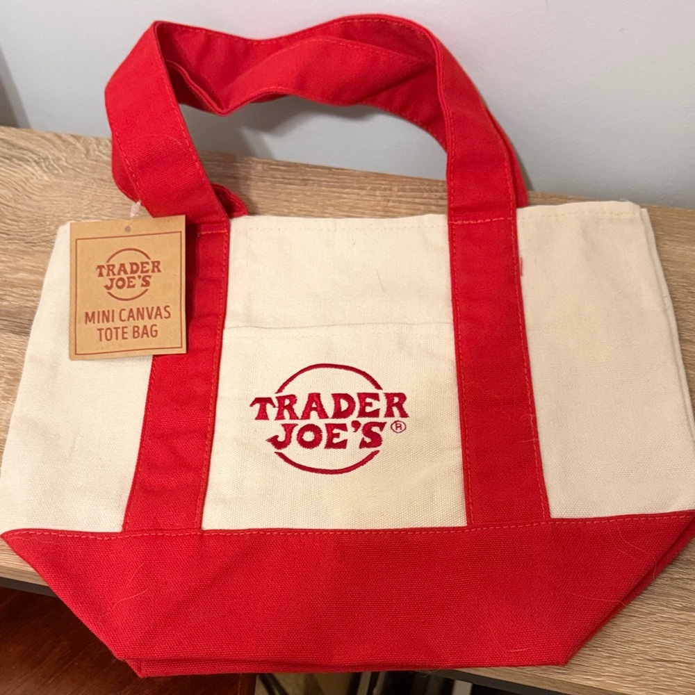 Red and Cream Mini Canvas Tote Bag